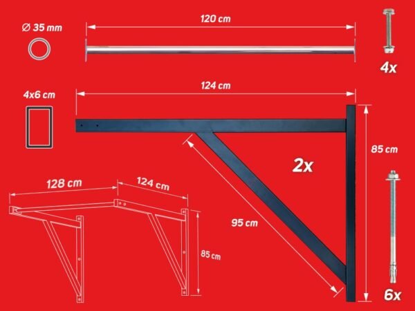 Plano técnico destacando las dimensiones gigantes: 120 cm de anchura y 120 cm de separación a la pared para total libertad de movimiento.